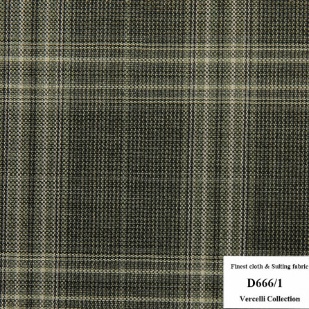 D666/1 Vercelli CVM - Vải Suit 95% Wool - Xanh Lá Caro